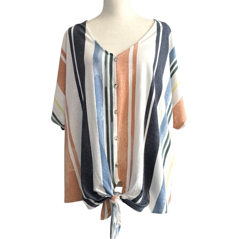 TRUSELF striped top, tie waist, plus size 2X